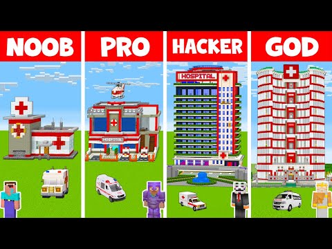 Minecraft: EPIC Hospital Build Challenge! NOOB vs PRO vs HACKER vs GOD