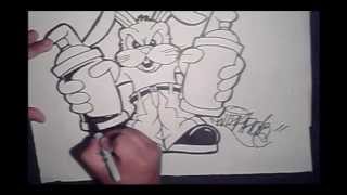 Смотреть онлайн Как нарисовать граффити зайца карандашом на бумаге