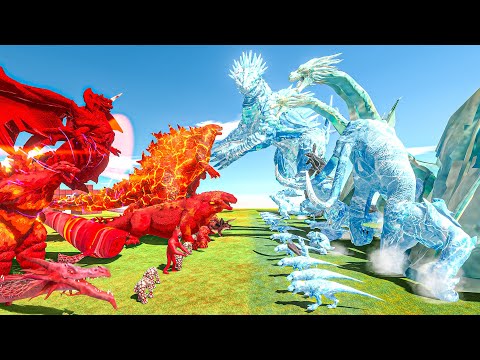 FIRE Team + Burning Godzilla x Thermo Godzilla VS Ice Shimo x Ice Ghidorah + ICE Team