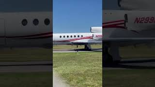 Dassult Falcon 50 taxiing on runway Alpha after arrival at Cape May Airport