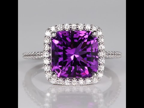 14K White Gold Amethyst Ring with Diamond Halo 4.70cts