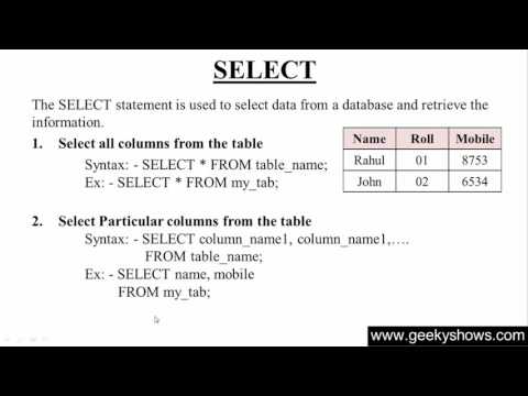 20 SELECT All or Particular Column records in SQL Hindi