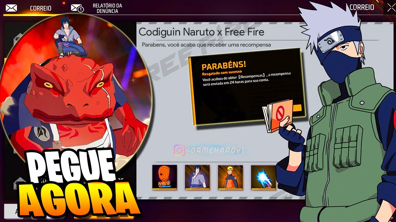 CORRE! PEGUE O GAMABUNTA! CODIGUIN DO NARUTO, SASUKE, KAKASHI E OBITO, G18 EVOLUTIVA, NOVIDADES FF