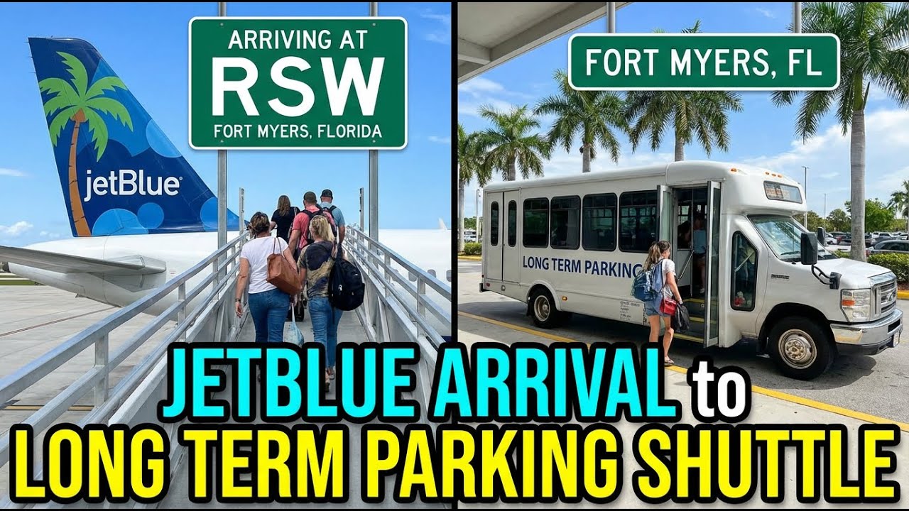 Arriving at RSW Airport from Jet Blue Flight and Boarding Long Term Parking Shuttle - Fort Myers, FL