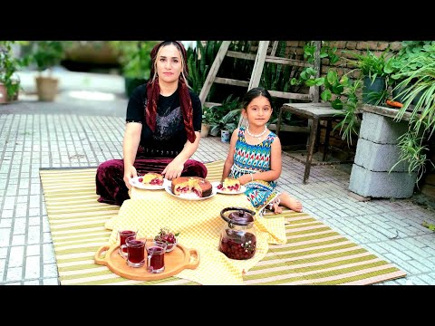 One of the best things about summer is cherry cake with cherry tea.|ASMR