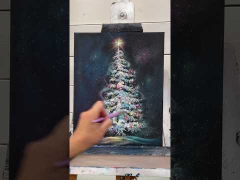 Easy! How to Paint A Christmas Tree #acryliclandscape #art #painting #acrylictechniques #shorts