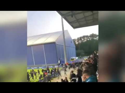 Genk -  FC Köln At half-time, German hooligans stormed the pitch and attacked Genk fans