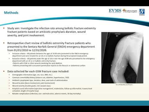 Thumbnail image of video presentation for Duration of antibiotic prophylaxis for ballistic fractures to the extremities