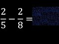 2/5-2/8 . subtraction of fractions , substrac 2/5 minus 2/8