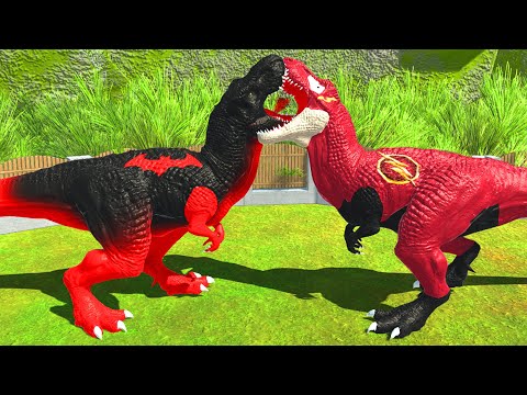 RED BATMAN T-REX vs Flash T-REX vs Brachio SUPERMAN DEATH RUN - Animal Revolt Battle Simulator ARBS