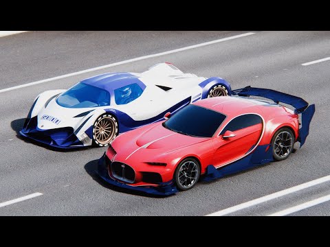 Bugatti Atlantic GTR Concept vs Devel Sixteen at Drag Race 20 KM