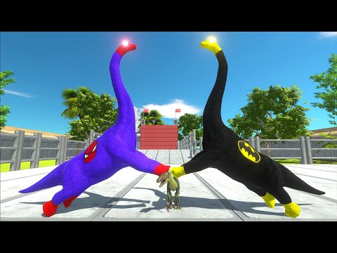 SPIDERMAN BRACHIOSAURUS VS BATMAN BRACHIOSAURUS DEATH RUN - Animal Revolt Battle Simulator