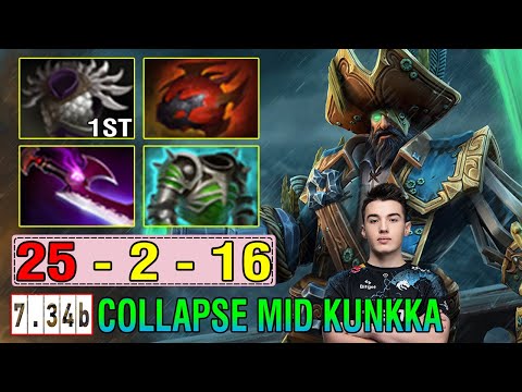 25Kills Collapse [Kunkka] Mid With First Item Blade Mail Build Next Level Play Dota2 7.34b