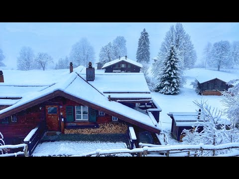 Heavy snowfall in Wengen, Switzerland 4K - A beautiful Swiss mountain village - Walking tour