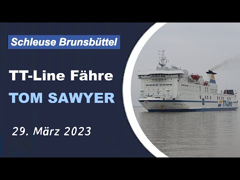 TT-Line ferry TOM SAWYER entering Kiel Canal Locks at Brunsbuettel