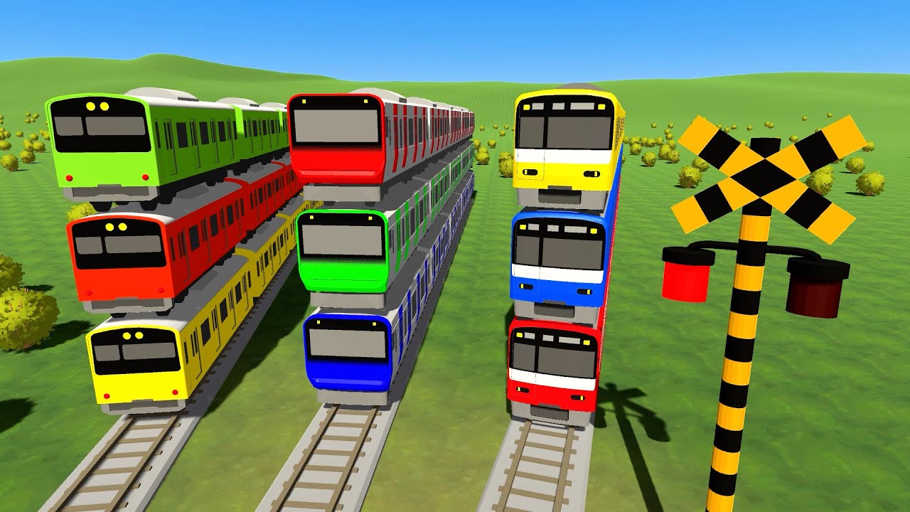 【踏切】重なって線路を走る山手線や京急の電車【カンカン】 | 踏切アニメ Railroad Crossing Animation
