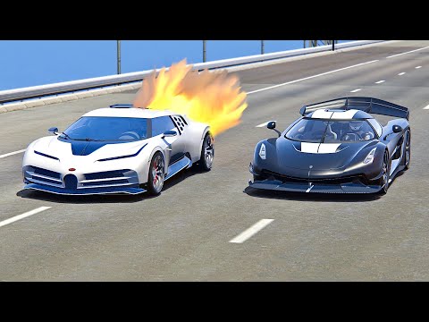 Bugatti Centodieci with SuperSonic Engine vs Koenigsegg Jesko Jet Engine - Drag Race 20 KM