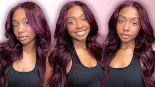 Black Cherry Closure Wig Glueless Install🍒😍 | Pre Cut Layers | Ft. Unice Hair Amazon