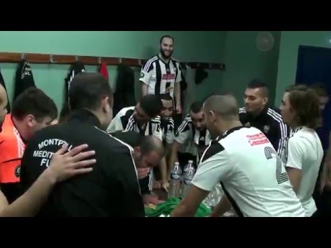 La joie du Montpellier Méditerranée Futsal après la victoire (1-6) face au Paris Saint Ouen