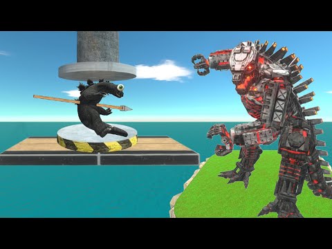 Giant Hydraulic Press and Reach Evolution Godzilla - Animal Revolt Battle Simulator