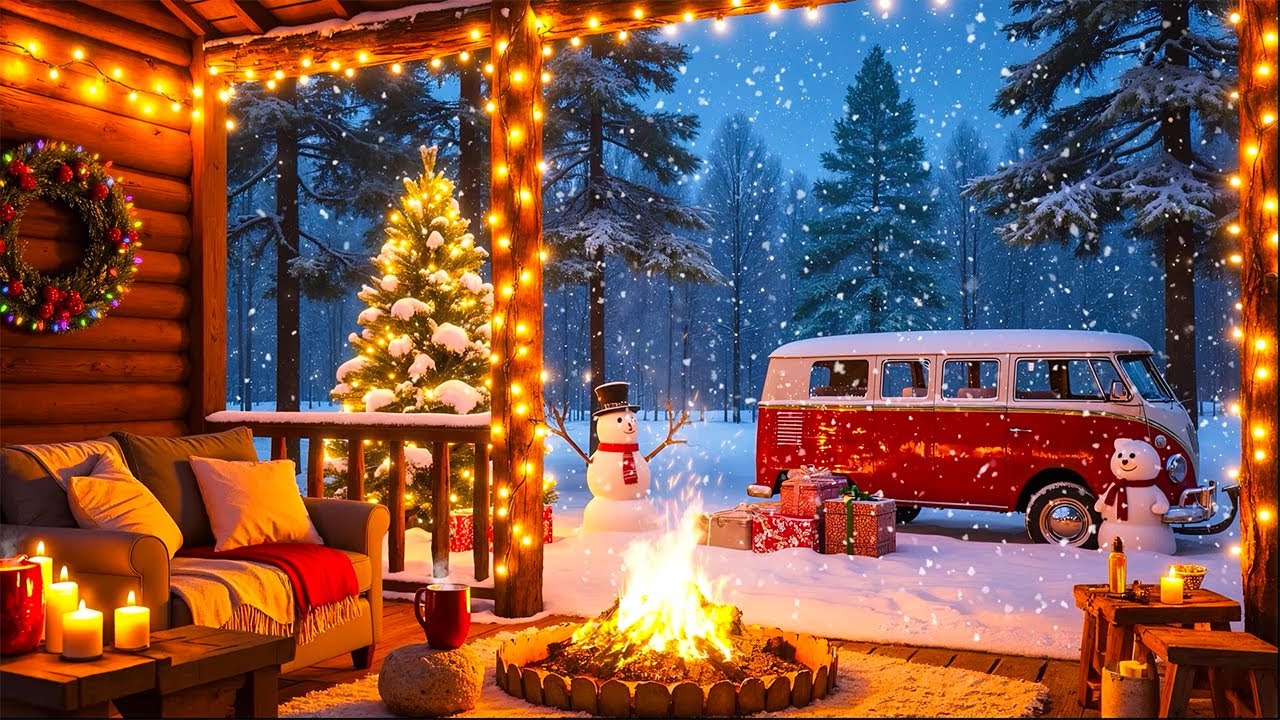 Relaxing Christmas Music Snow Falling ❄️ Cozy Christmas Ambience Music 🎅Christmas Fireplace Ambience