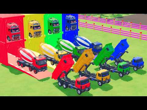 Quadruple Trucks Transporting cars with Flatbed Trailers, Cars vs Speedbump vs Train vs Pothole #95