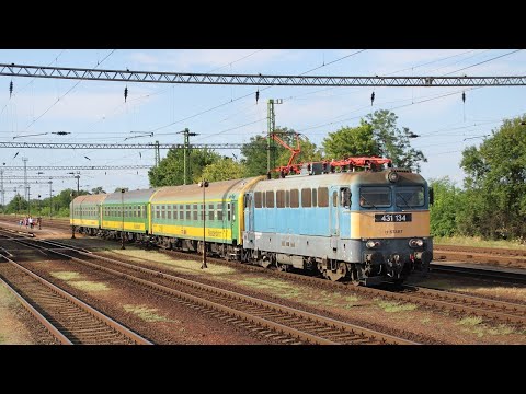 Railway traffic at Boba station south of Celldömölk junction, Hungary