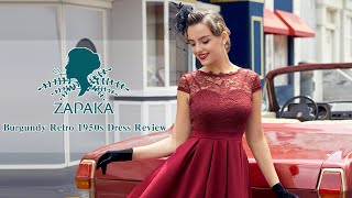 Women Vintage Burgundy 50s Swing Party Formal Dress With Lace  | Free Shipping - ZAPAKA