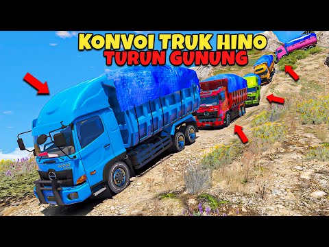 Konvoi TRUK HINO Full Muatan Turun Dari GUNUNG TERTINGGI - GTA 5 MOD