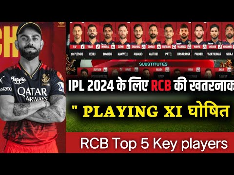 IPL 2024 RCB ! RCB Team Playing 11 ! Top 5 Key Players In RCB ! Royale Challengers Banglore ! #rcb