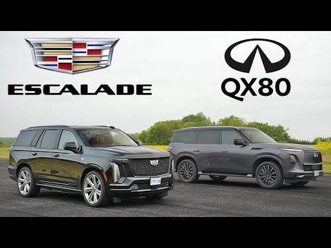 Land Yacht Battle. 2025 Infiniti QX80 vs 2025 Cadillac Escalade, Review and Race.