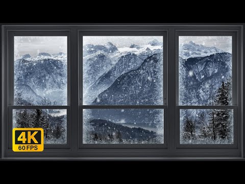 4K Winter landscape with snow window View - Relaxing, Calming, Ambience