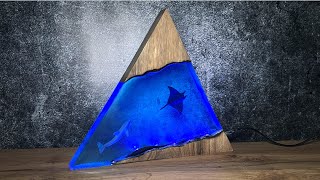 Dolphin and Manta Ray in Ocean - Epoxy Resin Lamp - Resin Art