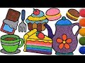 Menggambar Dan Mewarnai Kue, Set Teh Untuk Anak-anak | Clay coloring For Kids