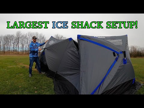LARGEST Ice Shack SETUP! How FAST Does It Setup? CHEAP LED Lighting! Otter Vortex Monster Lodge
