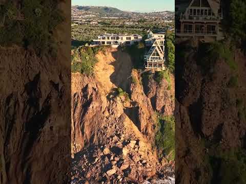 Drone video Landslide leaves mansions on the edge of a cliff Shorts
