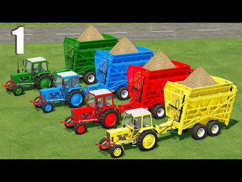 TRANSPORTING & LOADING STRAW w/ MINI TRACTORS & COLORED TRAILER ! Farming Simulator 22 #1