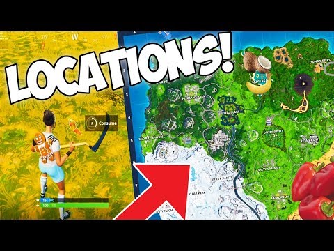 ALL BANANAS, PEPPERS, AND COCONUTS LOCATIONS in FORTNITE! (WHERE TO FIND NEW CONSUMABLES LOCATIONS?)