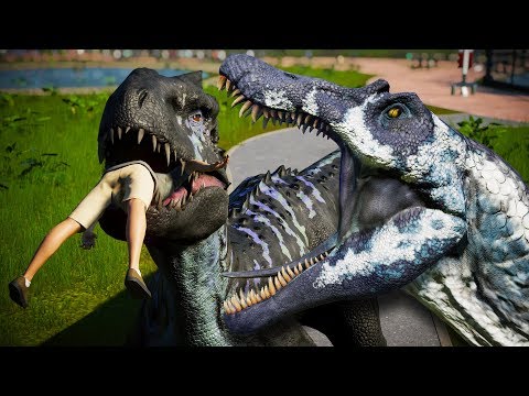 2 Spinosaurus Vs 2 Indominus Rex Vs 2 Giganotosaurus Breakout and Fight - Jurassic World Evolution