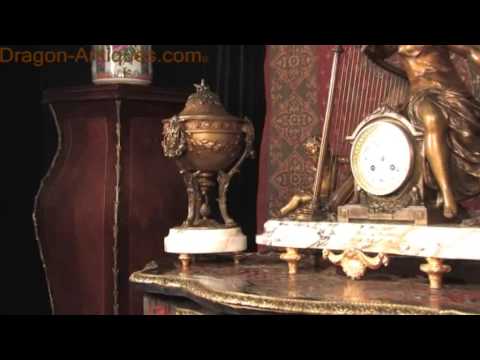 Duo D'Amour, Large Antique French Clock Set by Hippolyte François Moreau (1832-1927)