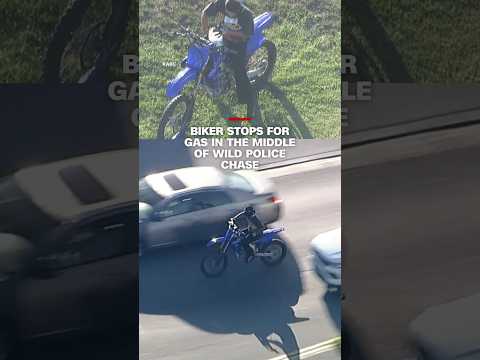 Biker stops for gas in the middle of wild police chase