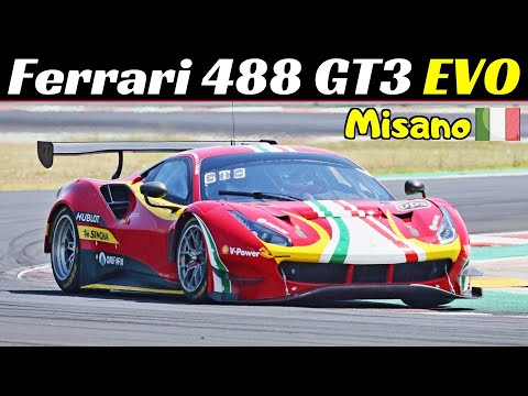 Ferrari 488 GT3 EVO - 600Hp V8 Twin-Turbo Engine Sound - Kateyama Track Tests at Misano Circuit