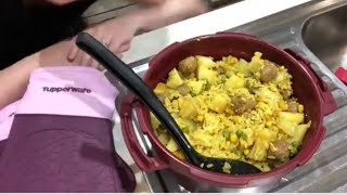 Tupperware micro pressure cooker - curried sausages ( dairy free )