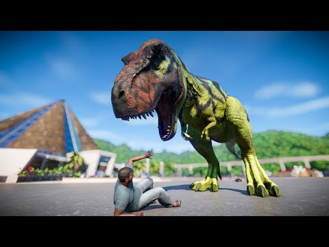 T-Rex, Acrocanthosaurus, Giganotosaurus & Majungasaurus Breakout & Fight! Jurassic World Evolution