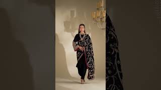 Hand Embroidered Black Velvet Suit with Heavy Embroidered Dupatta - Video 3