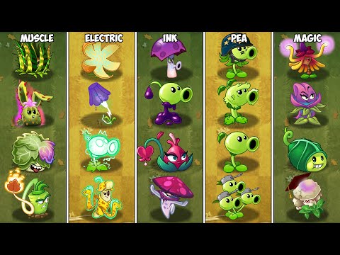PvZ 2 Plant Team  - MUSCLE Vs ELECTRIC Vs INK Vs PEA Vs MAGIC Team - What teams will win?