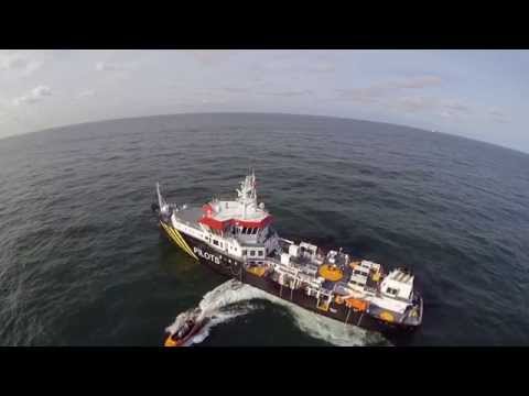Pilot Station Vessel Procyon filmed by drone. Near port of Rotterdam.
