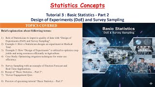 Basic Statistics Concepts - Part 2 -Role of Statisticians in Design of Experiments & Survey Sampling