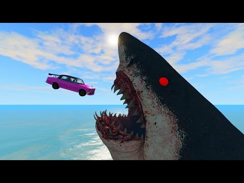 Beamng Drive - Cars Jump into Scary Sharks - Fun Stunts Jumps Crash Compilation | BeamNG Max