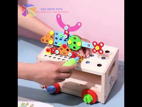 Đồ chơi Hộp Dụng Cụ Sửa Chữa Gỗ, Xe gỗ lắp ráp bánh răng giúp bé vui chơi và phát triển trí thông minh - DG360
